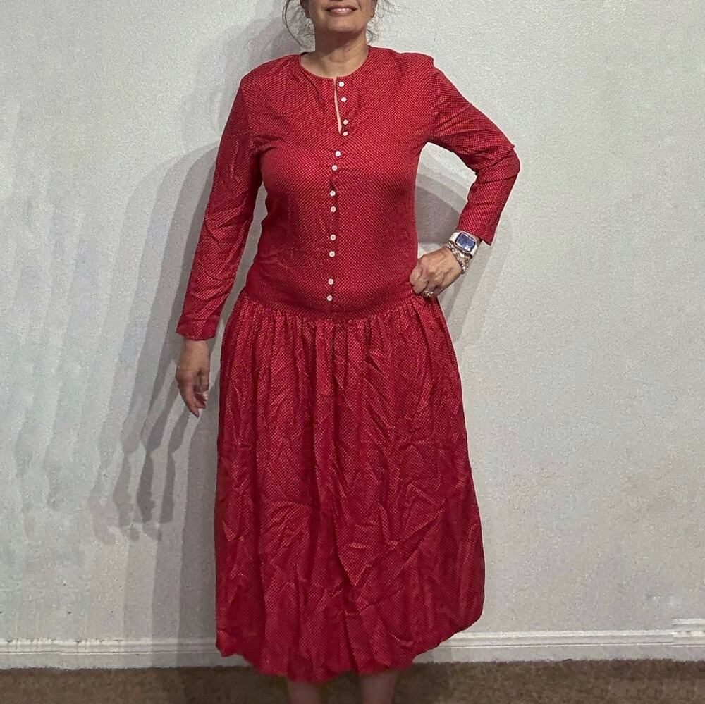 Charter Club Red Polka Dot Vintage Midi Dress Sz 10